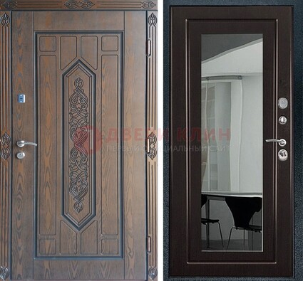 Уличная коричневая дверь c виноритом и МДФ Венге с зеркалом ДЗ-116 в Жуковском