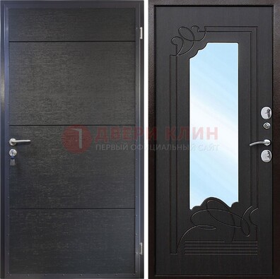Темная Железная дверь c виноритом и МДФ с зеркалом ДЗ-119 в Голицино