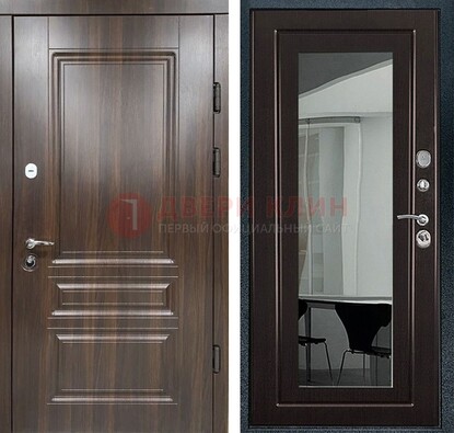 Железная коричневая дверь с МДФ Венге c зеркалом ДЗ-124 в Жуковском