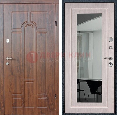 Входная коричневая дверь с МДФ Белый дуб и зеркалом ДЗ-126 в Жуковском