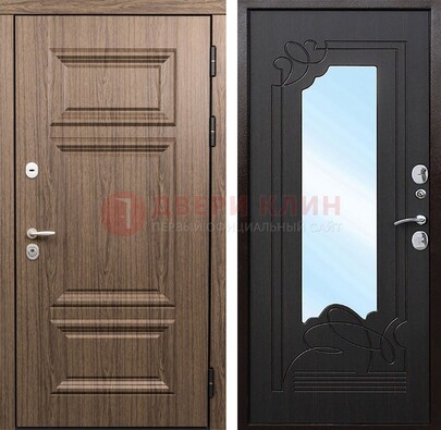 Входная коричневая дверь с зеркалом МДФ Венге ДЗ-127 в Жуковском