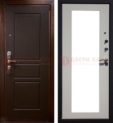 Коричневая железная дверь с панелями МДФ и зеркалом ДЗ-133 в Зеленограде