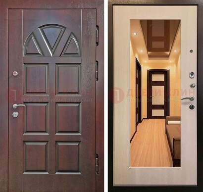 Темная железная дверь с МДФ и зеркалом в квартиру ДЗ-135 в Химках