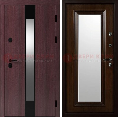Темная стальная дверь МДФ с обеих сторон с зеркалом ДЗ-143 в Жуковском