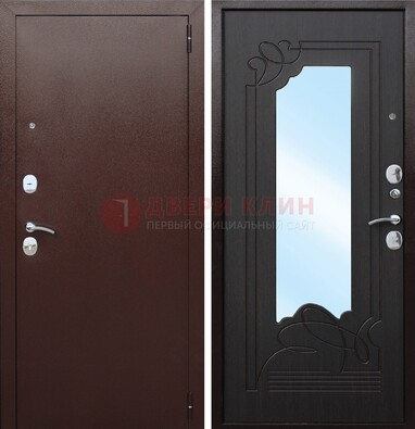 Коричневая стальная дверь с зеркалом ДЗ-18 в Жуковском