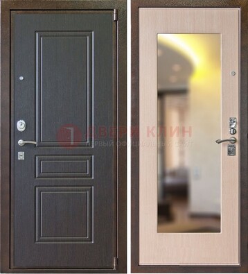 Коричневая стальная дверь с зеркалом МДФ внутри ДЗ-27 в Жуковском