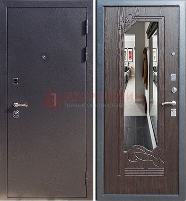 Черная входная дверь с зеркалом МДФ внутри ДЗ-29 в Казани