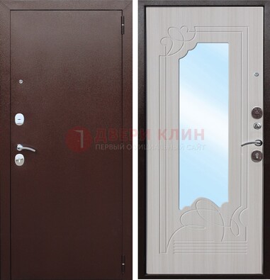 Коричневая металлическая дверь с зеркалом МДФ внутри ДЗ-33 в Жуковском