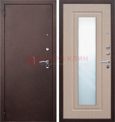 Коричневая стальная дверь с зеркалом МДФ внутри ДЗ-38 в Жуковском