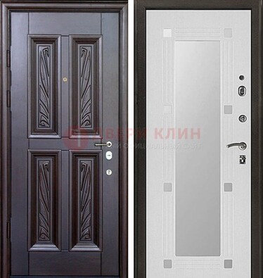 Коричневая стальная дверь с зеркалом МДФ внутри ДЗ-44 в Жуковском