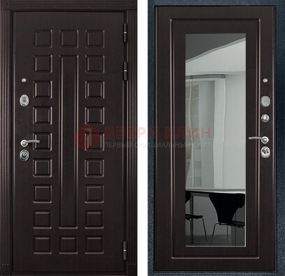 Темная металлическая дверь с зеркалом МДФ внутри ДЗ-4 в Жуковском