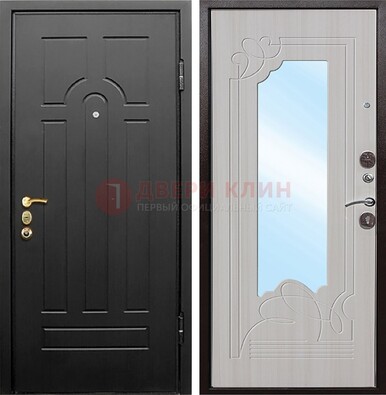 Темная входная дверь с МДФ Беленый дуб и зеркалом ДЗ-58 в Жуковском