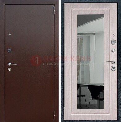 Входная дверь с порошковым напылением Медный антик/Белый дуб с зеркалом ДЗ-63 в Жуковском