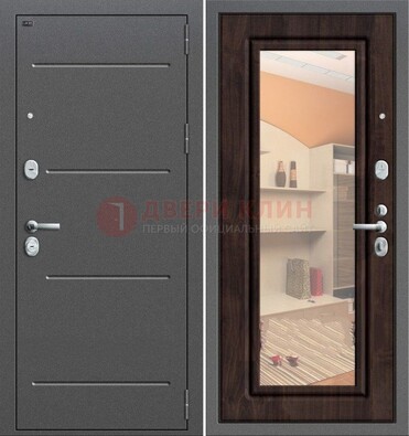 Серая стальная дверь с зеркалом винорит внутри ДЗ-6 в Жуковском