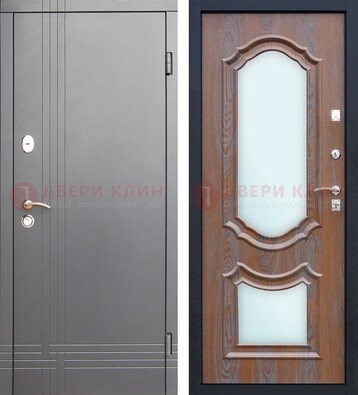 Серая входная дверь со светлой МДФ и зеркалами внутри ДЗ-77 в Жуковском