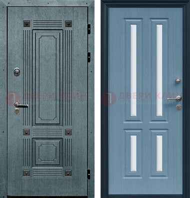 Голубая филенчатая дверь с МДФ и зеркальными вставками внутри ДЗ-80 в Химках