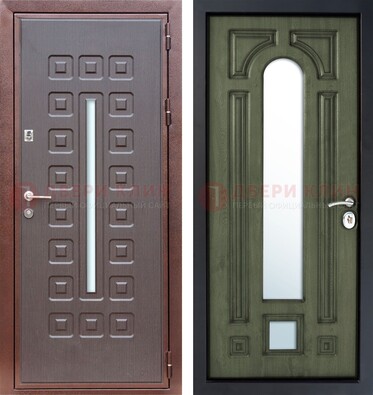 Металлическая дверь МДФ со стеклянной вставкой снаружи и зеркальными внутри ДЗ-84 в Жуковском