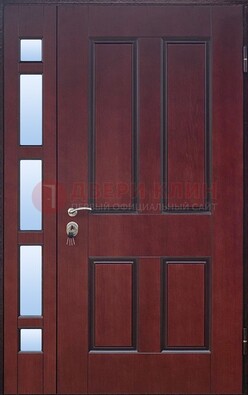 Красная входная полуторная дверь со стеклом ПЛ-10 в Жуковском
