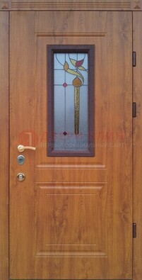 Железная дверь с МДФ и витражом ВЖ-24 в Жуковском