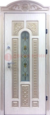Белая железная дверь с МДФ и витражом ВЖ-26 в Жуковском