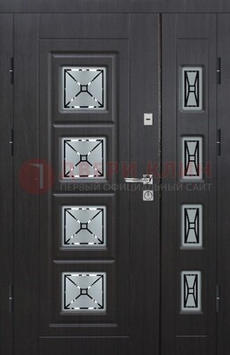 Чёрная двухстворчатая железная дверь с МДФ и витражом ВЖ-35 в Жуковском